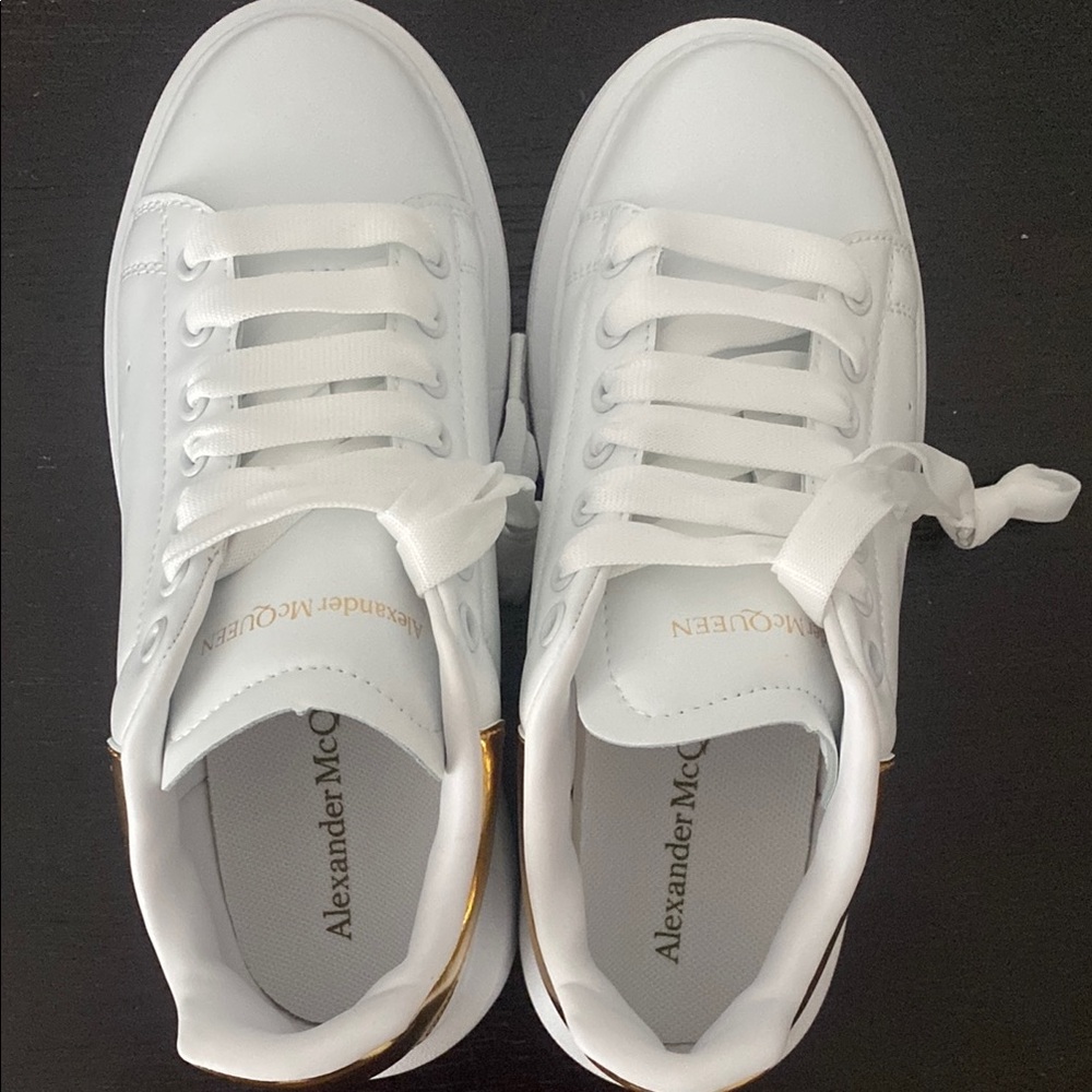 Alexander McQueen White and Gold Sneakers